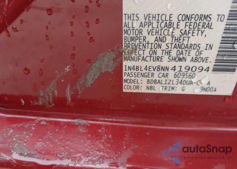 2022 Nissan Altima Sl Fwd z USA, uszkodzony, nr VIN 1N4BL4EV8NN419094